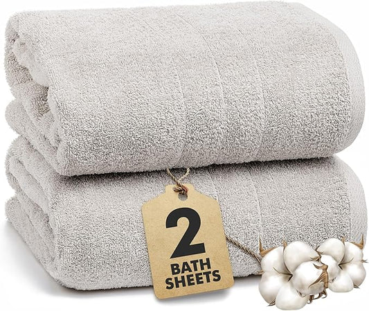 Bath Sheets – Extra Large Bathroom Sheet Set – Pack of 2 Jumbo Towels Light Grey (71x35in) – 100% Cotton Soft Quick Dry Large Bath Towels for Adults Hotel Spa Bathroom Use