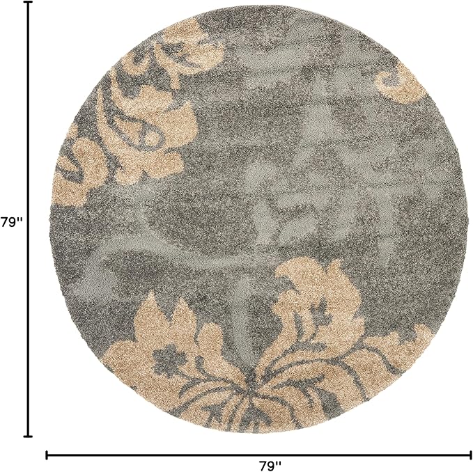 SAFAVIEH Florida Shag Collection 6'7" Round Grey/Beige SG458 Floral Non-Shedding Living Room Bedroom Dining Room Entryway Plush 1.2-inch Thick Area Rug