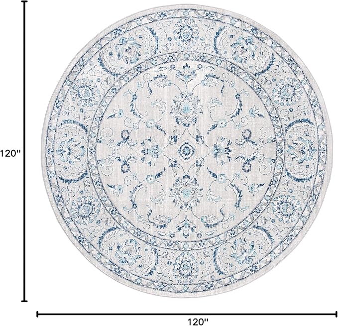 SAFAVIEH Brentwood Collection Area Rug - 10' Round, Light Grey & Blue, Oriental Design, Non-Shedding & Easy Care, Ideal for High Traffic Areas in Living Room, Bedroom, Dining (BNT854G-10R)