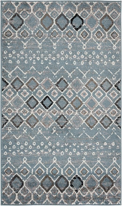 SAFAVIEH Amsterdam Collection Accent Rug - 3' x 5', Blue & Ivory, Moroccan Boho Design, Non-Shedding & Easy Care, Ideal for High Traffic Areas in Entryway, Living Room, Bedroom (AMS108L)