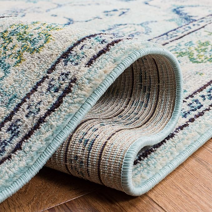 SAFAVIEH Monaco Collection Runner Rug - 2'2" x 14', Light Blue & Ivory, Non-Shedding & Easy Care, Ideal for High Traffic Areas in Living Room, Hallway, Foyer, Bedroom (MNC243K-214)