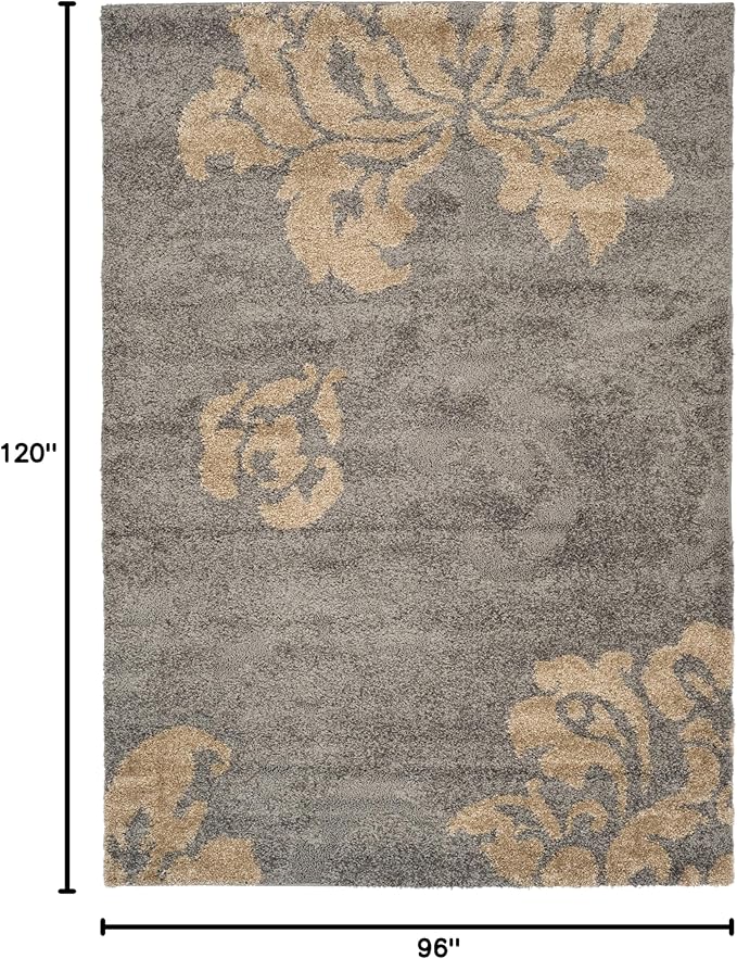 SAFAVIEH Area Rug 8x10 - Florida Shag Collection - Large - Grey & Beige, Floral Design, Non-Shedding & Easy Cleaning, Plush Thick Pile, Ideal for Living Room, Bedroom, Dining Space (SG458013)