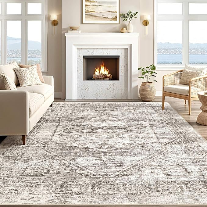 Vintage Living Room Area Rug 5x7 - Large Soft Washable Oriental Traditional Distressed Farmhouse Rugs for Bedroom - Indoor Floor Accent Carpet for Home Office House Decor - Distressed Brown