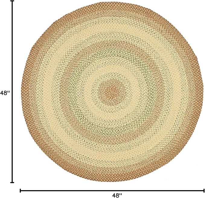 SAFAVIEH Washable Rug Outdoor Braided Collection - 4' Round, Rust & Multi, Handmade & Reversible, Non-Shedding & Easy to Clean, Ideal for Patio, Backyard, Mudroom (BRD303A)