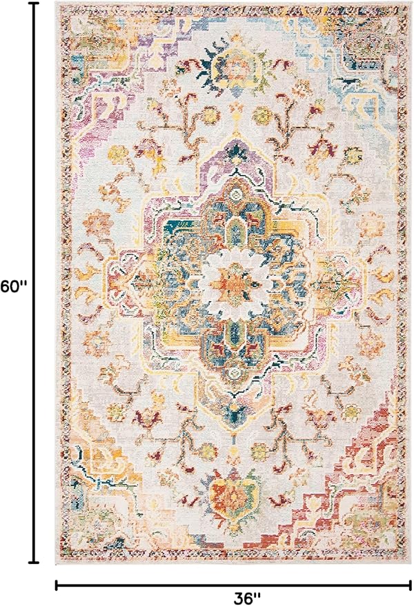 SAFAVIEH Crystal Collection Accent Rug - 3' x 5', Light Blue & Grey, Medallion Distressed Design, Non-Shedding & Easy Care, Ideal for High Traffic Areas in Entryway, Living Room, Bedroom (CRS501M)