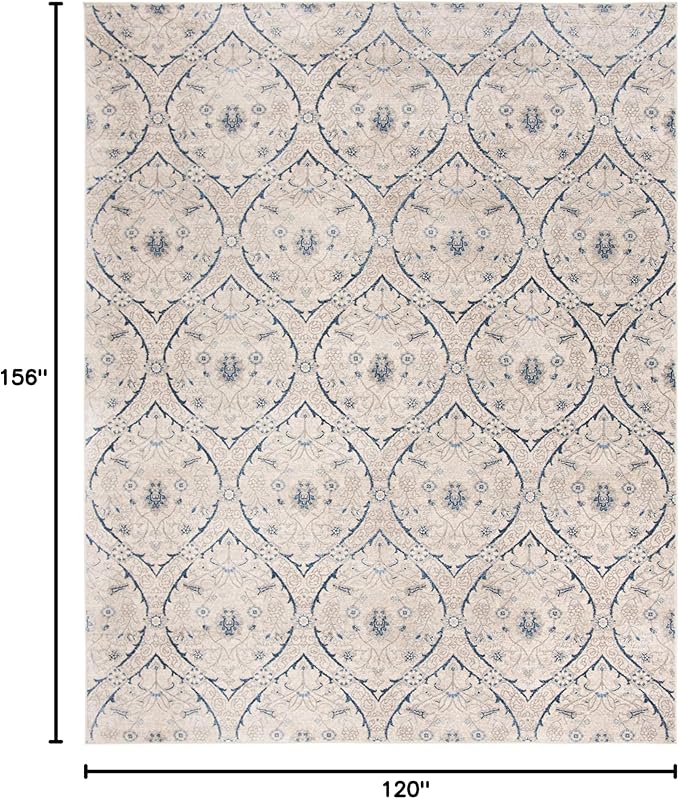 SAFAVIEH Brentwood Collection Area Rug - 10' x 13', Light Grey & Blue, Floral Damask Ogee Trellis Design, Non-Shedding & Easy Care, Ideal for High Traffic Areas in Living Room, Bedroom (BNT860G)