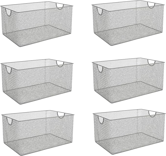 YBM Home Kitchen Pantry Organizer Mesh Wire Storage Basket for Shelves, and Cabinets, Multipurpose Steel Wire Basket for Organizing Office, Household, and Laundry, 12.1 x 7.87 x 5.87 in, Pack of 6