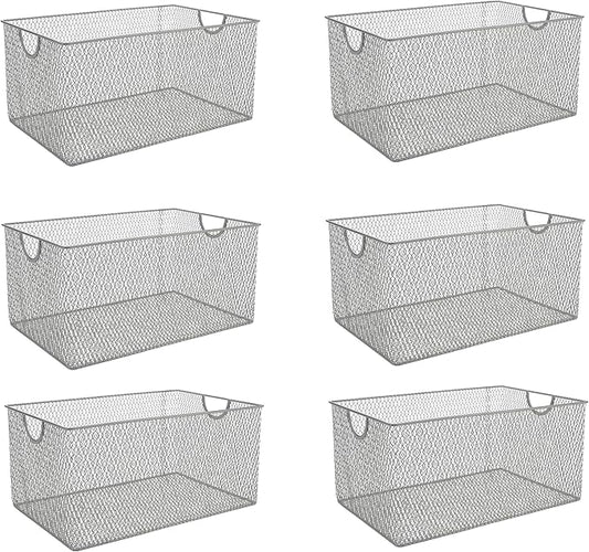 YBM Home Kitchen Pantry Organizer Mesh Wire Storage Basket for Shelves, and Cabinets, Multipurpose Steel Wire Basket for Organizing Office, Household, and Laundry, 12.1 x 7.87 x 5.87 in, Pack of 6