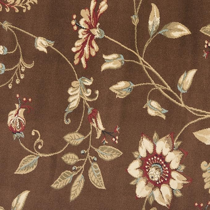 SAFAVIEH Lyndhurst Collection Area Rug - 5'3" Round, Brown & Multi, Traditional Floral Design, Non-Shedding & Easy Care, Ideal for High Traffic Areas in Living Room, Bedroom (LNH552-2591)