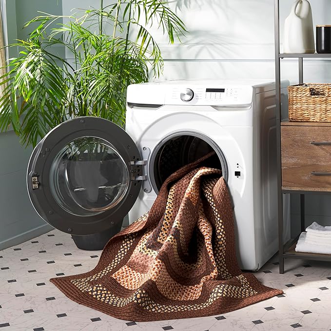SAFAVIEH Washable Rug Outdoor Braided Collection - 6' x 9', Brown & Light Brown, Handmade & Reversible, Non-Shedding & Easy to Clean, Ideal for Patio, Backyard, Mudroom (BRD313T)