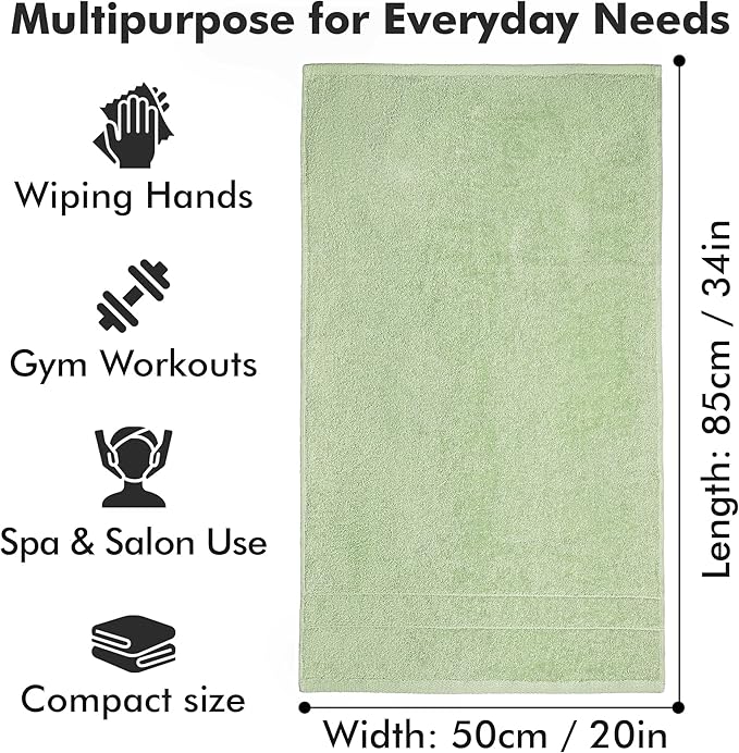 100% Cotton Hand Towels for Bathroom – Soft & Absorbent Towel Set– Pack of 6 Small Towel (34x20in) – Quick Dry Luxury Cotton Hand Towels – Light Green