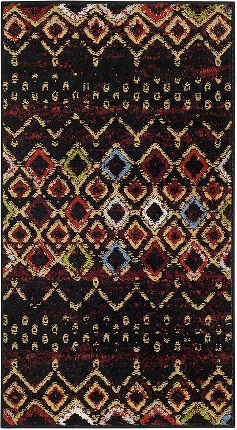 SAFAVIEH Amsterdam Collection Accent Rug - 2'3" x 4', Black & Multi, Moroccan Boho Design, Non-Shedding & Easy Care, Ideal for High Traffic Areas in Entryway, Living Room, Bedroom (AMS108P)