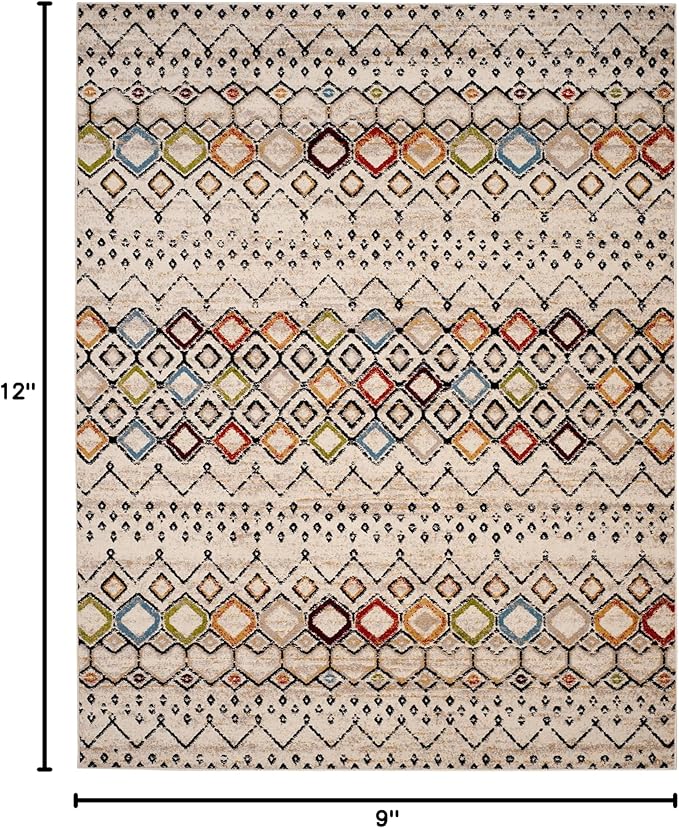 SAFAVIEH Amsterdam Collection Area Rug - 9' x 12', Ivory & Multi, Moroccan Boho Design, Non-Shedding & Easy Care, Ideal for High Traffic Areas in Living Room, Bedroom (AMS108K)