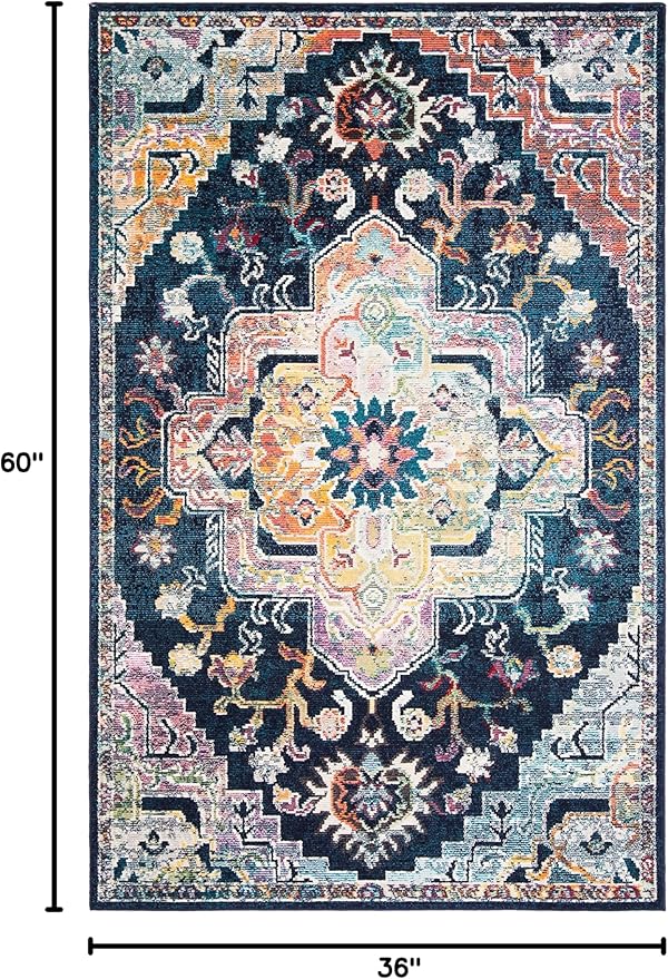 SAFAVIEH Crystal Collection Accent Rug - 3' x 5', Navy & Fuchsia, Medallion Distressed Design, Non-Shedding & Easy Care, Ideal for High Traffic Areas in Entryway, Living Room, Bedroom (CRS501H)