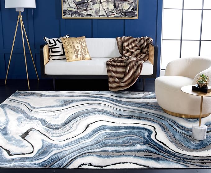 SAFAVIEH Craft Collection Area Rug - 8' x 10', Blue & Grey, Modern Abstract Design, Non-Shedding & Easy Care, Ideal for High Traffic Areas in Living Room, Bedroom (CFT819M)