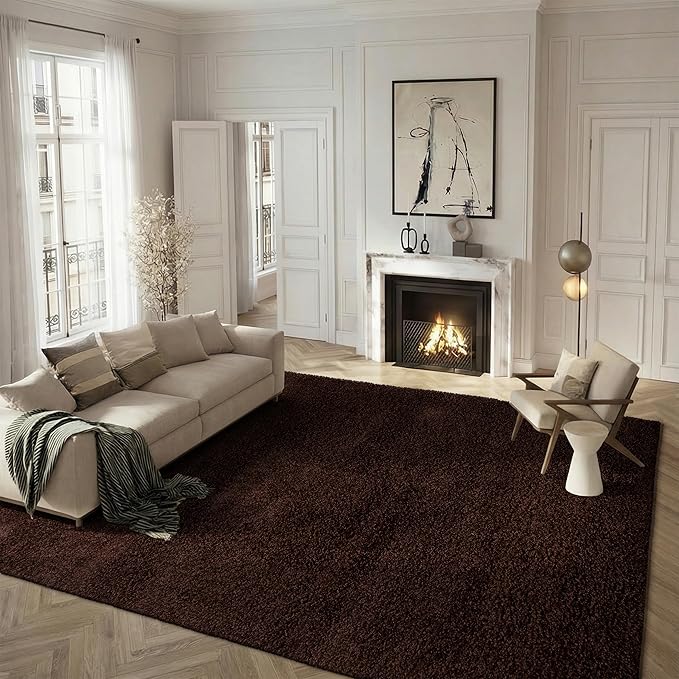 SAFAVIEH Santa Monica Shag Collection 8' x 10' Brown SGN725 Solid Non-Shedding Living Room Bedroom Dining Room Entryway Plush 2-inch Thick Area Rug