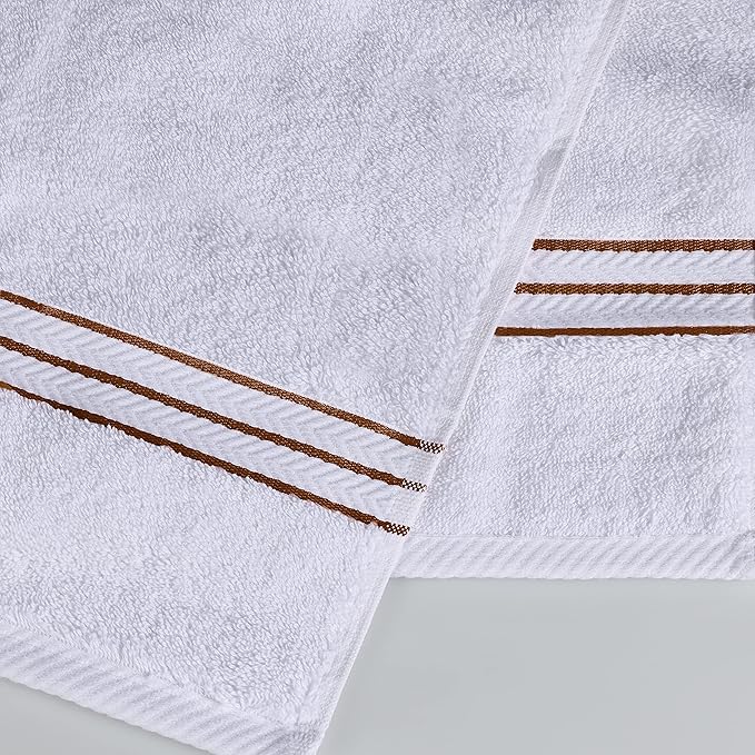 Superior Hotel Turkish Cotton 3 Piece Towel Set, Ultra Plush Spa Quality Heavyweight Essentials for Bathroom, Thick Absorbent and Soft, Dobby Border, Includes 1 Bath 1 Hand 1 Washcloth, Toast