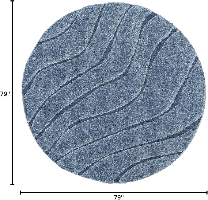 SAFAVIEH Florida Shag Collection Area Rug - 6'7" Round, Light Blue & Blue, Non-Shedding & Easy Care, 1.2-inch Thick Ideal for High Traffic Areas in Living Room, Bedroom (SG472-6065)
