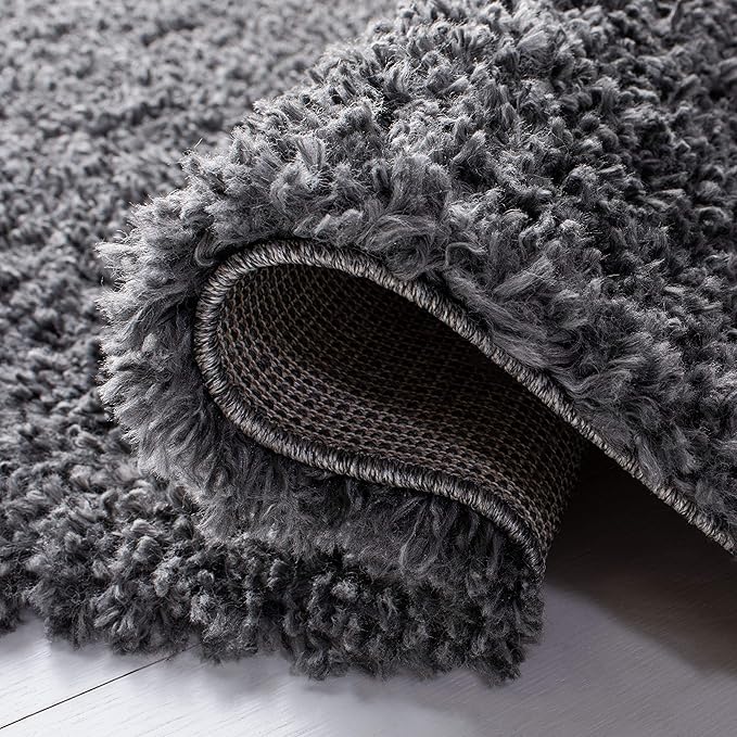 SAFAVIEH August Shag Collection Area Rug - 6'7" Square, Charcoal, Solid Design, Non-Shedding & Easy Care, 1.5-inch Thick Ideal for High Traffic Areas in Living Room, Bedroom (AUG200H)
