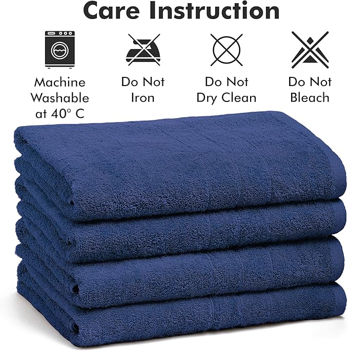 Bath Towels Set of 4 – 100% Cotton Royal Blue Extra Large Towels for Bathroom, Spa Use (55x28 in) – Super Soft and Quick Dry Large Bath Sheets for Adults