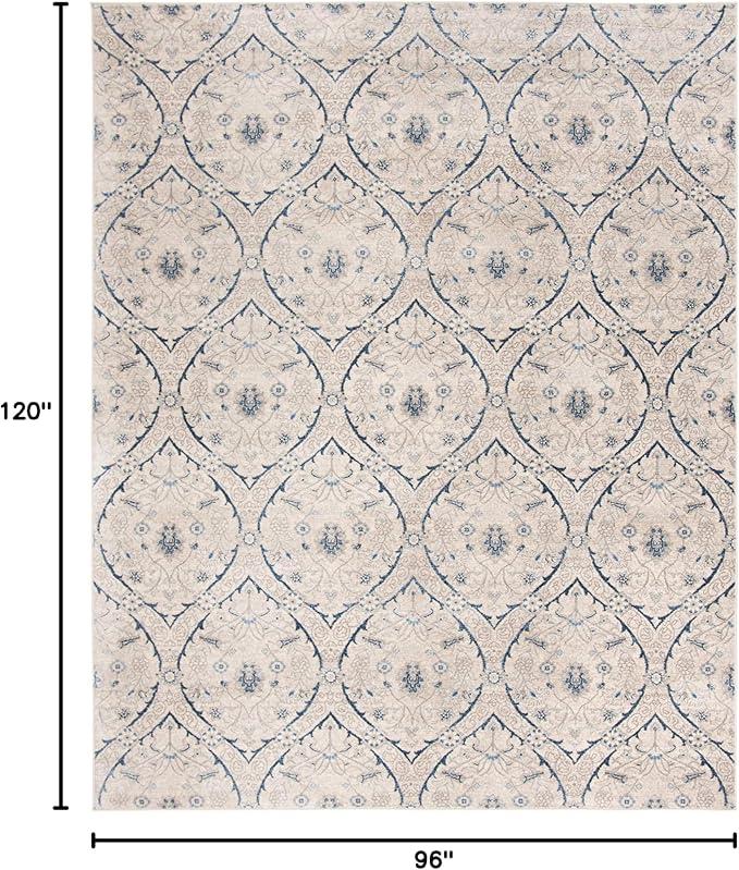 SAFAVIEH Area Rug 8x10 - Brentwood Collection - Large - Light Grey & Blue, Floral Damask Trellis Design, Non-Shedding & Easy Cleaning, Ideal for Living Room, Bedroom, Office, Dining Space BNT860G