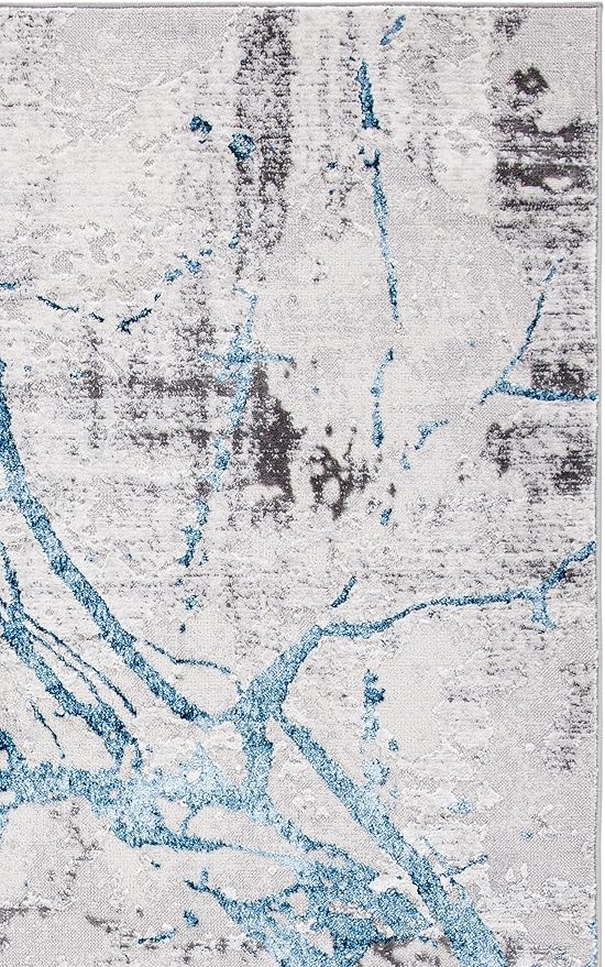 SAFAVIEH Amelia Collection Accent Rug - 3' x 5', Grey & Blue, Modern Abstract Design, Non-Shedding & Easy Care, Ideal for High Traffic Areas in Entryway, Living Room, Bedroom (ALA293F)