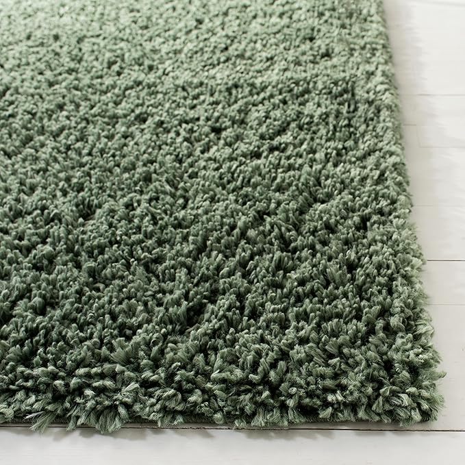 SAFAVIEH August Shag Collection Runner Rug - 2' x 13', Green, Solid Design, Non-Shedding & Easy Care, 1.5-inch Thick Ideal for High Traffic Areas in Living Room, Bedroom (AUG200Y)