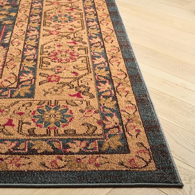 SAFAVIEH Mahal Collection Area Rug - 6'7" Square, Navy & Natural, Traditional Oriental Design, Non-Shedding & Easy Care, Ideal for High Traffic Areas in Living Room, Bedroom (MAH697E)