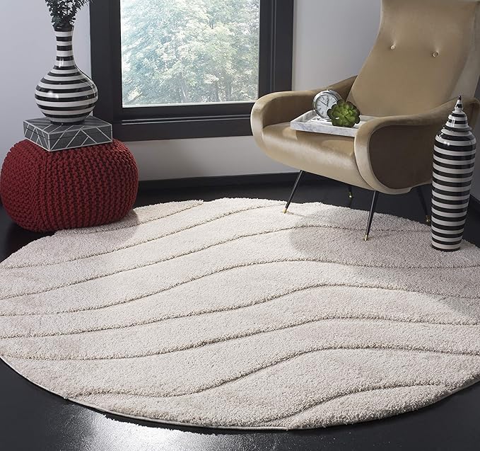 SAFAVIEH Florida Shag Collection Area Rug - 4' Round, Creme & Creme, Non-Shedding & Easy Care, 1.2-inch Thick Ideal for High Traffic Areas in Living Room, Bedroom (SG472-1111)