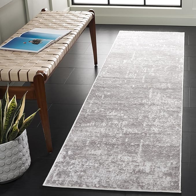 SAFAVIEH Amelia Collection Runner - 2'2" x 8', Ivory & Stone Grey, Modern Abstract Design, Non-Shedding & Easy Care, Ideal for The Living Room, Dining, Bedroom (ALA700E)