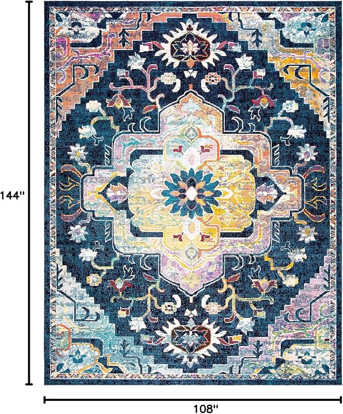 SAFAVIEH Crystal Collection Area Rug - 9' x 12', Navy & Fuchsia, Medallion Distressed Design, Non-Shedding & Easy Care, Ideal for High Traffic Areas in Living Room, Bedroom (CRS501H)