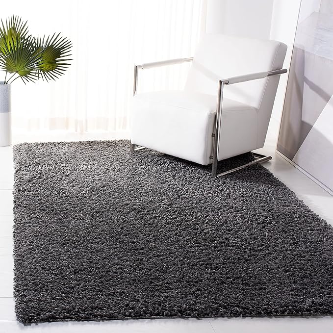 SAFAVIEH August Shag Collection Accent Rug - 4' x 6', Charcoal, Solid Design, Non-Shedding & Easy Care, 1.5-inch Thick Ideal for High Traffic Areas in Entryway, Living Room, Bedroom (AUG200H)