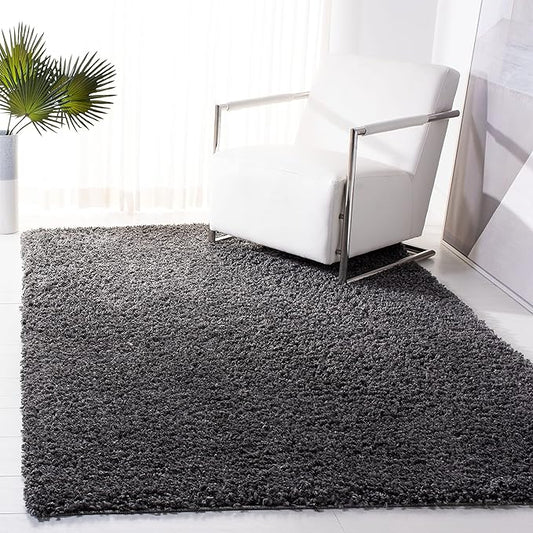 SAFAVIEH August Shag Collection Accent Rug - 4' x 6', Charcoal, Solid Design, Non-Shedding & Easy Care, 1.5-inch Thick Ideal for High Traffic Areas in Entryway, Living Room, Bedroom (AUG200H)
