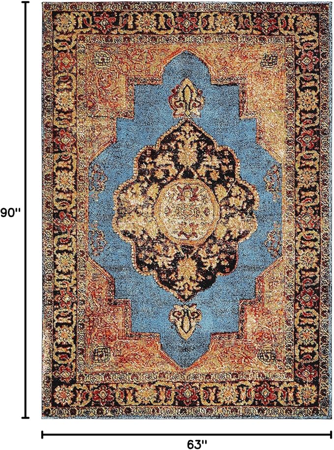 SAFAVIEH Vintage Hamadan Collection Area Rug - 5'3" x 7'6", Gold & Light Blue, Traditional Oriental Design, Non-Shedding & Easy Care, Ideal for High Traffic Areas in Living Room, Bedroom (VTH219D)