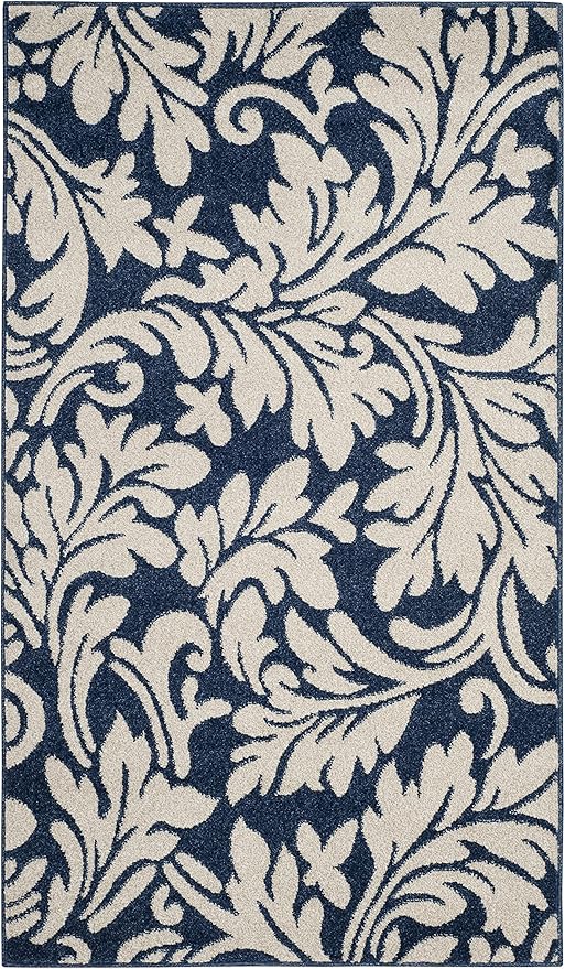 SAFAVIEH Amherst Collection Accent Rug - 3' x 5', Navy & Ivory, Floral Design, Non-Shedding & Easy Care, Ideal for High Traffic Areas in Entryway, Living Room, Bedroom (AMT425P)