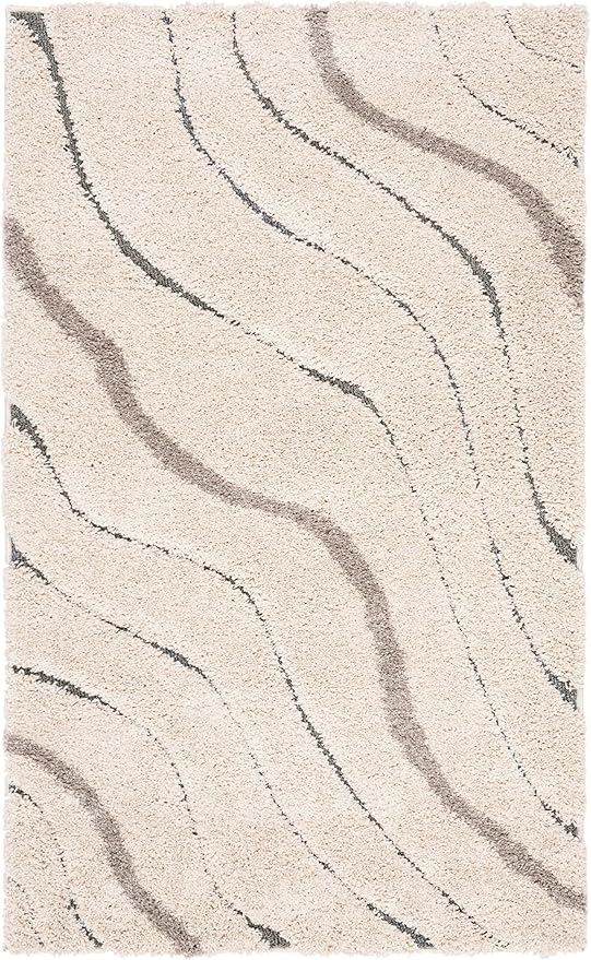 SAFAVIEH Florida Shag Collection Accent Rug - 3'3" x 5'3", Cream & Light Blue, Non-Shedding & Easy Care, 1.2-inch Thick Ideal for High Traffic Areas in Entryway, Living Room, Bedroom (SG472-1160)