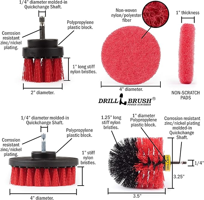 Rotary Drill Brush Cordless Scrubber - Concrete Deck Cleaner - Brick Cleaner - Marble Brush - Cordless Scrub Brush - Bathroom Cleaner Pads - Marble Shower Cleaner - Bathtub Stain Cleaner