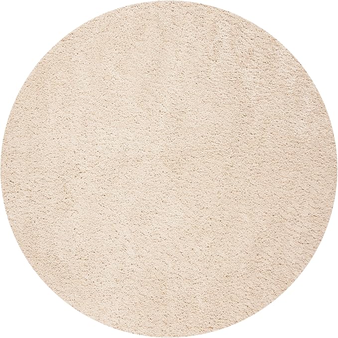 SAFAVIEH Fontana Shag Collection Area Rug - 5'3" Round, Creme, Solid Design, Non-Shedding & Easy Care, 2-inch Thick Ideal for High Traffic Areas in Living Room, Bedroom (FNT800B)