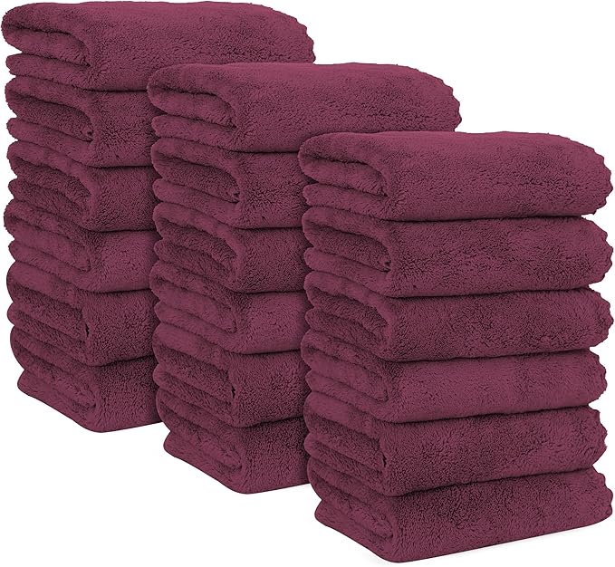 18 Pack Premium Hand Towels - Quick Drying - Microfiber Coral Velvet Highly Absorbent Towels - Multipurpose Use as Hotel, Bathroom, Shower, Spa, Hand Towel 16 x 28 inches (Burgundy)