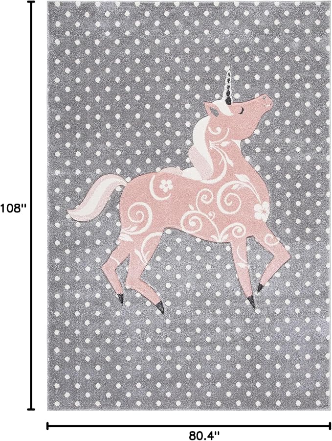 SAFAVIEH Carousel Kids Collection Area Rug - 6'7" x 9', Grey & Ivory & Pink, Non-Shedding & Easy Care, Ideal for High Traffic Areas for Boys & Girls in Playroom, Nursery, Bedroom (CRK163G)