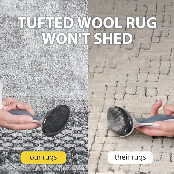 NICETOWN 8x10 Washable Area Rugs, Boho Non-Slip 8x10 Large Rugs Faux Wool Vintage Living Room Rugs, Thin Soft Vintage Carpet Door Mat Entrance for Kitchen, Laundry, Bathroom, Bedroom, Grey