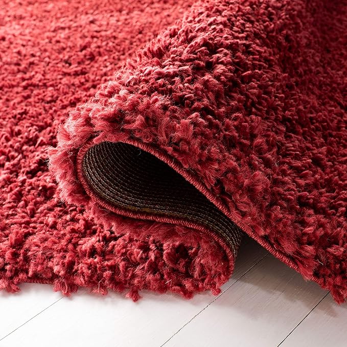 SAFAVIEH August Shag Collection Runner Rug - 2' x 7', Red, Solid Design, Non-Shedding & Easy Care, 1.5-inch Thick Ideal for High Traffic Areas in Living Room, Bedroom (AUG200Q)