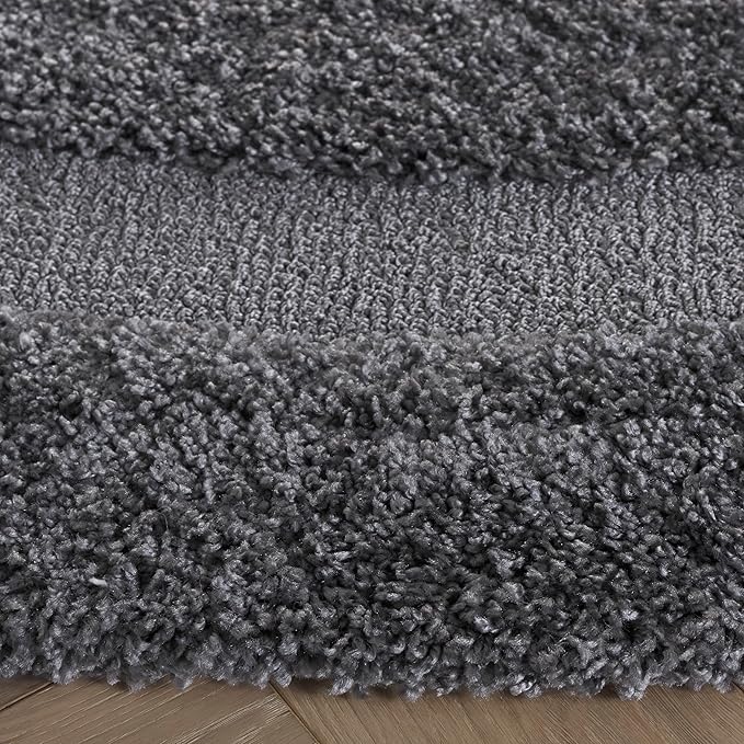 SAFAVIEH Florida Shag Collection Area Rug - 3' Round, Grey & Grey, Non-Shedding & Easy Cleaning, Plush Thick Pile, Ideal for Living Room, Bedroom, Dining Space (SG454-8080)