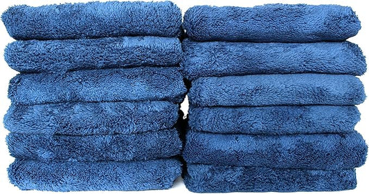 Maxshine 12 Pack Microfiber Towel - 500GSM Ultimate Zero Crazy Edgeless, Dark Blue, 16”x24” (40x60cm) - Rinse-Free, Scratch-Free Professional Drying Towels for Cars - Perfect for Car Detailing