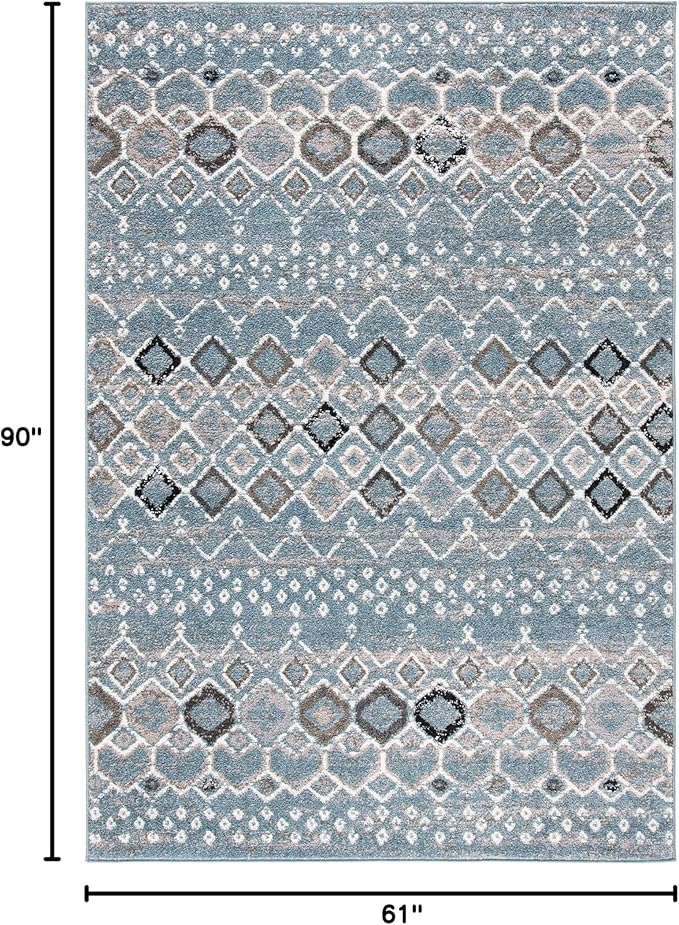 SAFAVIEH Amsterdam Collection Area Rug - 5'1" x 7'6", Blue & Ivory, Moroccan Boho Design, Non-Shedding & Easy Care, Ideal for High Traffic Areas in Living Room, Bedroom (AMS108L)