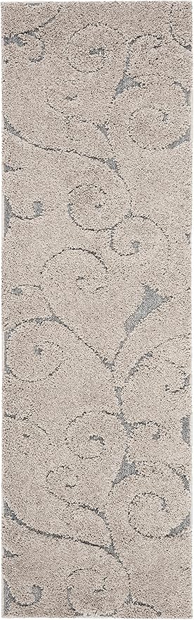 SAFAVIEH Florida Shag Collection Runner Rug - 2'3" x 19', Grey & Light Blue, Scroll Design, Non-Shedding & Easy to Clean, High-Low Plush Pile, Ideal for Bedroom, Foyer, Hallway (SG455-1160)
