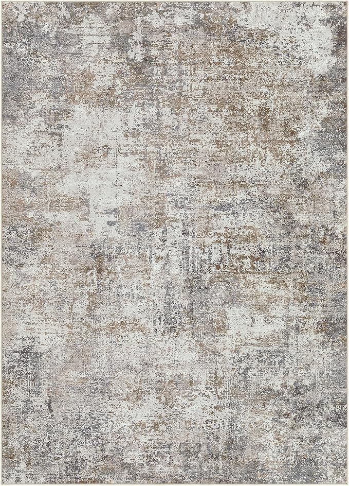 Area Rug Living Room Rugs - 7x9 Abstract Large Soft Indoor Washable Rug Neutral Modern Low Pile Carpet for Bedroom Dining Room Farmhouse Home Office - Brown/Grey/Black