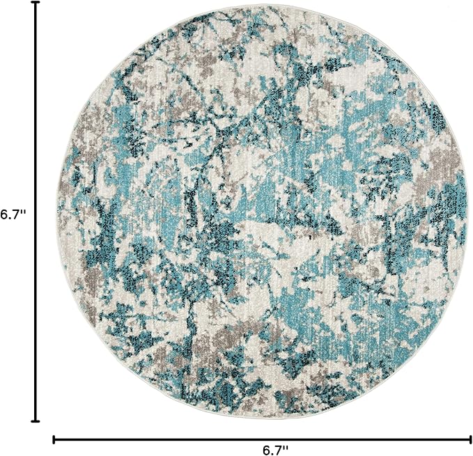 SAFAVIEH Skyler Collection Area Rug - 6'7" Round, Blue & Ivory, Modern Abstract Design, Non-Shedding & Easy Care, Ideal for High Traffic Areas in Living Room, Bedroom (SKY186M)