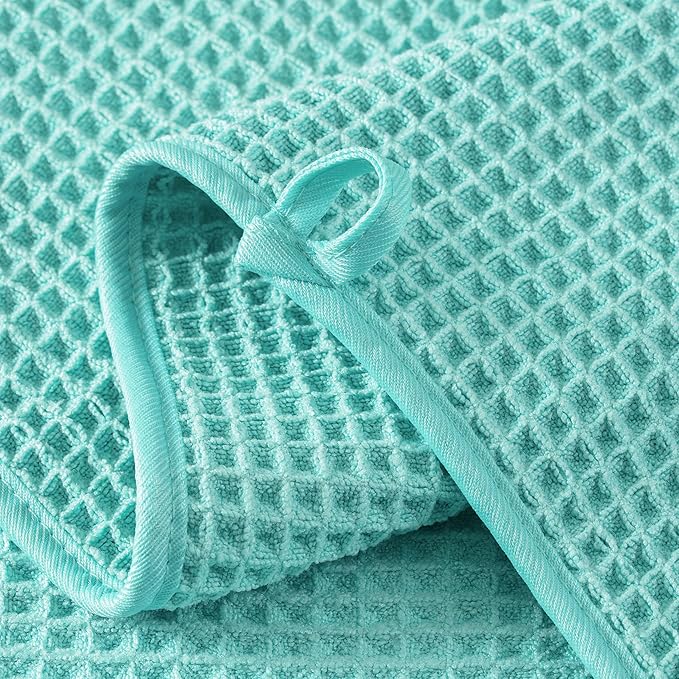 Microfiber Waffle Bath Towels, 4 Pieces, Soft, Absorbent, Fast Drying, Lint Free 430 GSM (Turquoise)