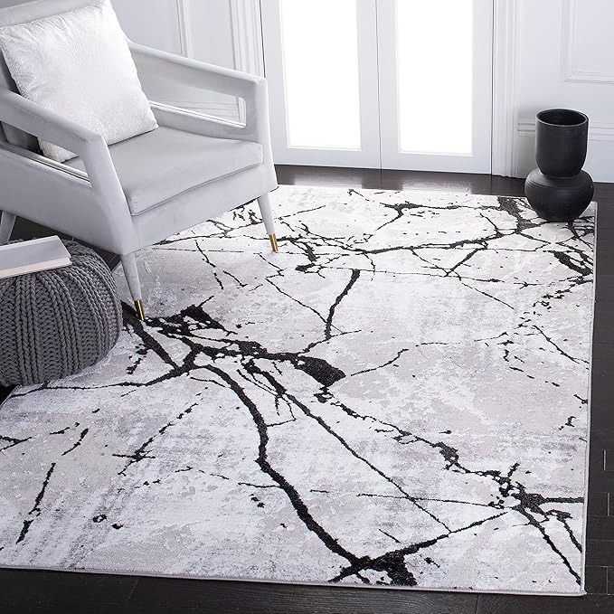 SAFAVIEH Amelia Collection Area Rug - 6' x 9', Grey & Black, Modern Abstract Design, Non-Shedding & Easy Care, Ideal for High Traffic Areas in Living Room, Bedroom (ALA293K)